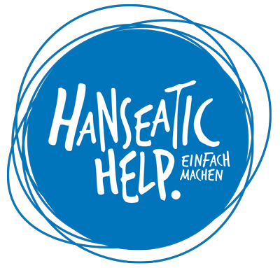 Logo Hanseatic Help: blauer Kreis mit weissem Text
